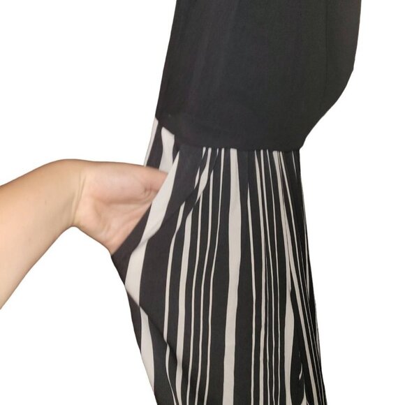 NWT Bar III Draped-Neck Black White Striped Jumpsuit Size Large - Picture 3 of 8